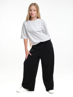 Брюки из футера для девочки с лампасом 22-5697 черный