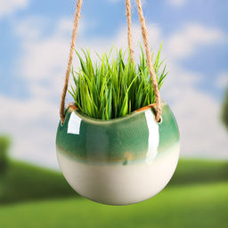 Кашпо для цветов «Круглое», 11×11×9 см, керамика, подвесное, зелёное, белое