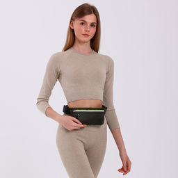 Сумка для бега на пояс, со светоотражающими элементами, с отверстием для наушников, 24×0.3×10 см, хаки