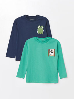 Bisiklet Yaka Uzun Kollu Bask?l? Erkek Bebek Ti??rt 2li