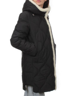 310 BLACK/WHITE Пальто зимнее стеганое женское (200 гр. холлофайбер, натуральная норка) - Фабричный китай фото 2