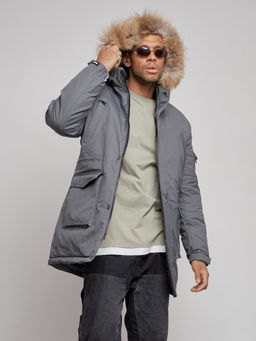 Парка мужская зимняя удлиненная с мехом темно-серого цвета 8318TC - Wonderrman фото 7