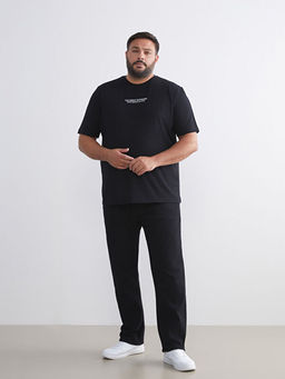 B?y?k Beden Yaz? Bask?l? Penye Erkek Ti??rt