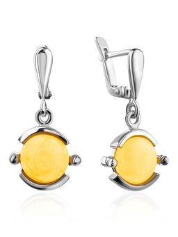 Небольшие серьги с натуральным медовым янтарём Сфера