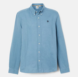 Рубашка Timberland Shirt Linen Solid Slim синяя фото 4