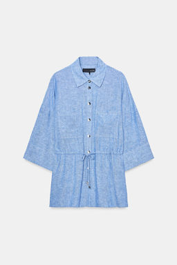CAMISA SAFARI CON LINO SET / Azul claro - Zara фото 8