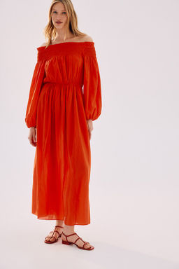 Vestido off-the-shoulder con escote nido de abeja - H&m фото 3