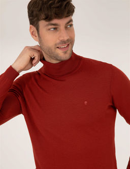 Kiremit Slim Fit Bal_k__ Yaka Y_n Kar___ml_ Basic Triko Kazak - Pierre cardin фото 2