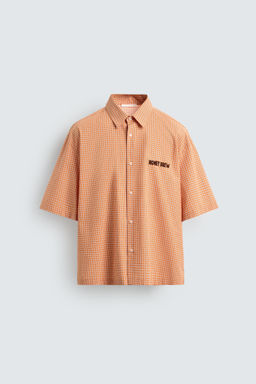 CAMISA CUADROS BORDADO COMBINADO / blanco-naranja - Zara фото 7