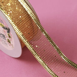 Лента капроновая с металлической нитью «Блёстки», 25 мм × 2.7±0.5 м, цвет золотой