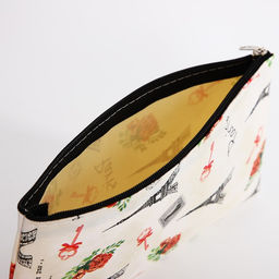 Цена за 3 шт. Косметичка-пенал на молнии, плоская, с рисунком Французские розы, бежевая - Simaland фото 3