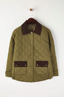 Koyu Haki Oversize Kal?p Yakas? Kadife Detayl? Kapitone Mont TWOAW26MO00139