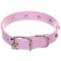 Цена за 3 шт. Ошейник для собак и кошек со стразами "На стиле", цвет пудровый, 2см, размер S, 28*30см (лейбл)