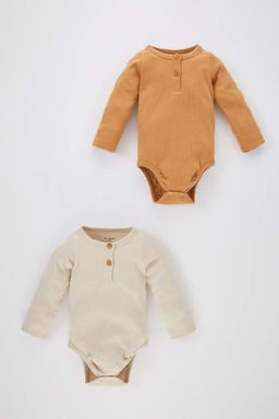 Майка в рубчик с воротником для новорожденных мальчиков, состоящая из двух частей, с длинными рукавами, на защелках