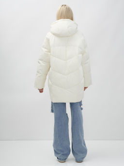 Куртка летучая мышь женская с капюшоном зимняя бежевого цвета 9617B - Mtforce фото 5