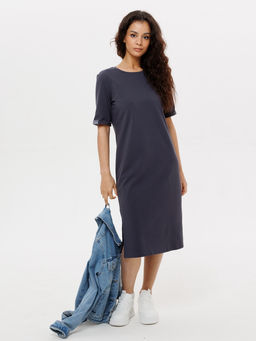 Трикотажное женское удлиненное платье-футболка графит ВП-08 (33)