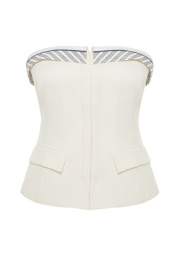 Trendyolmilla Ekru Regular Straplez Dokuma Yelek TWOSS24YE00019  фото 8