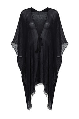 Siyah Midi Dokuma Puskullu Plaj Kimono&Kaftan TBESS24KM00057 - Trendyolmilla фото 6