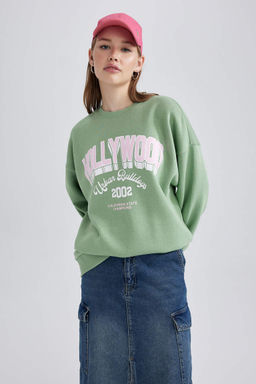 Толстовка из плотной ткани с принтом Cool Oversize с круглым вырезом - Defacto фото 3