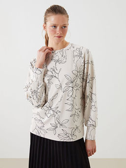 Bisiklet Yaka ?i?ekli Oversize Kad?n Sweatshirt