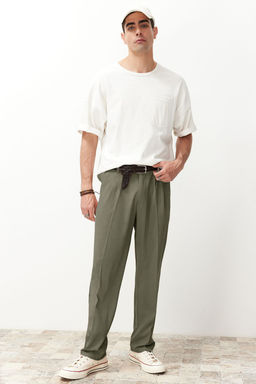 Haki Pileli Klasik Baggy Fit Kumas Pantolon TMNSS24PL00024