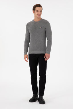 Erkek Slim Fit Bisiklet Yaka Gri Melanj Basic Kazak - U.s. polo assn фото 4