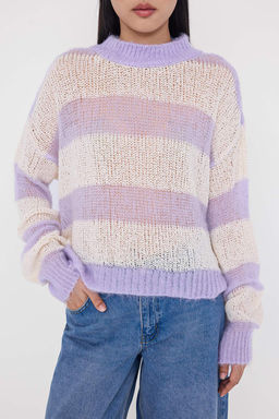 Teen Ekru Oversize/ Genis Kal?p Cizgili Triko Kazak TWOAW26KZ00025 - Trendyolmilla фото 3