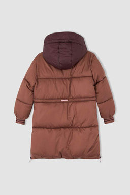 Длинное пальто с капюшоном для девочек - Defacto фото 9
