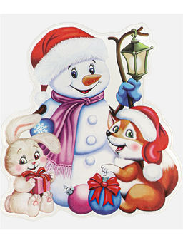 Наклейка на листе объемная, силиконовая 25*25см "Снеговичок с друзьями" (НУ-7017)