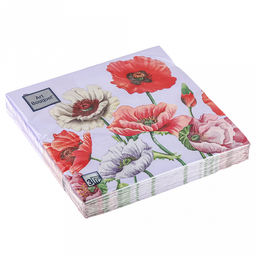 Салфетки бумажные Art Bouquet 33х33см, 3-х слойные, 20 штук в упаковке, 100% целлюлоза, Поле маков (Россия)