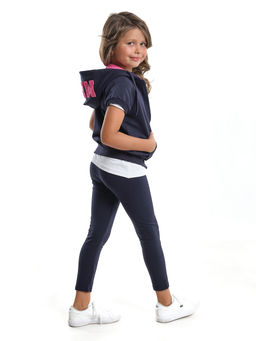 Жилетка для девочки на молнии с капюшоном UD 0671 т.синий