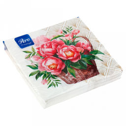 Салфетки бумажные 33х33см "Pero Prestige", 3-х слойные, 20 штук в упаковке, "Пионы" (Россия)