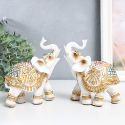 Фигурка полистоун «Белый слон в золотой богатой попоне», 6×11×13 см, МИКС