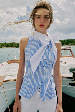 CAMISA RAYAS LAZO MANGA SISA / Azul / Blanco