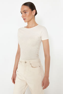 Ekru Ketenli Fitted/Vucuda Oturan Fitilli Esnek Orme Bluz TWOSS24BZ00566 - Trendyolmilla фото 2