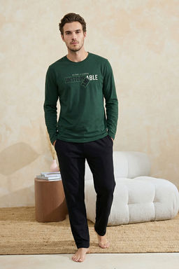 Yesil Regular Fit Bask?l? Orme Pijama Tak?m? TMNAW26PT00081