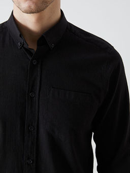 Regular Fit Uzun Kollu Keten Kar???ml? Erkek G?mlek