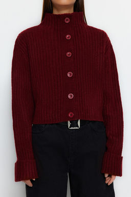 Bordo Crop Yumusak Dokulu Dik Yaka Triko H?rka TWOAW22HI0174