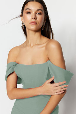 Mint Vucuda Oturan Korse Detayl? Dokuma S?k Abiye Gece Mezuniyet Elbisesi TPRSS22EL00097