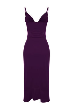 TRENDYOLMILLA Siyah Krep Vucuda Oturan Ask?l? Cut Out Detayl? Volanl? Kalp Yaka Mini Orme Elbise TWOSS23EL02097  фото 15