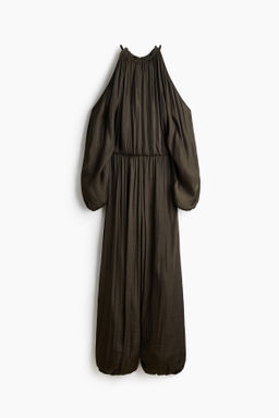 Cold-shoulder satin jumpsuit