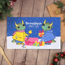 Полотенце Доляна Дракончики с подарками 28х46 см, 100% хл, рогожка 164 г/м2