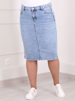 Юбка классическая джинсовая женская - Almond фото 3