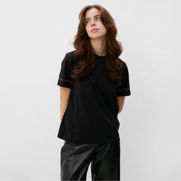 Футболка женская с красным кантом Basic line чёрная, размер 52