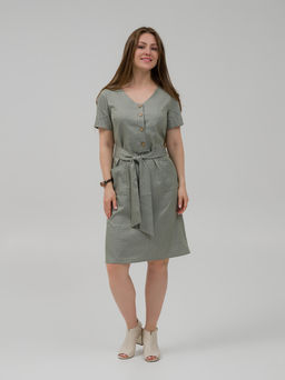 Летнее, хлопковое платье в горошек оливковое