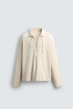 TEXTURED DRAWSTRING POLO SHIRT - Zara фото 8