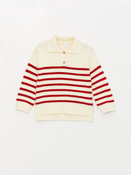 Polo Yaka ?izgili K?z Bebek Triko Kazak