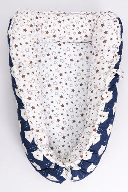 Кокон-гнездышко со съемным чехлом арт. КОГЗ-01/белый-мишка-синий