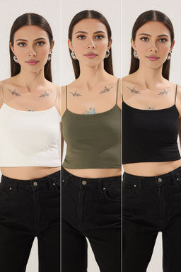 Trendyolmilla Antrasit-Beyaz-Bordo-Bej 4lu Paket Ask?l? Crop Vucuda Oturan Esnek Orme Atlet TWOSS25AL00051