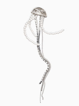 Брошь «Медуза», цвет белый в серебре